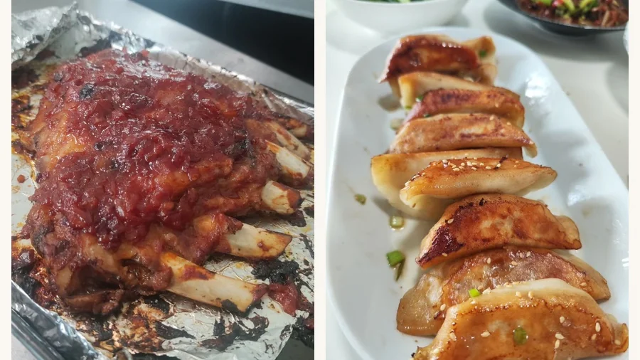 烤排骨与锅贴,火候精准